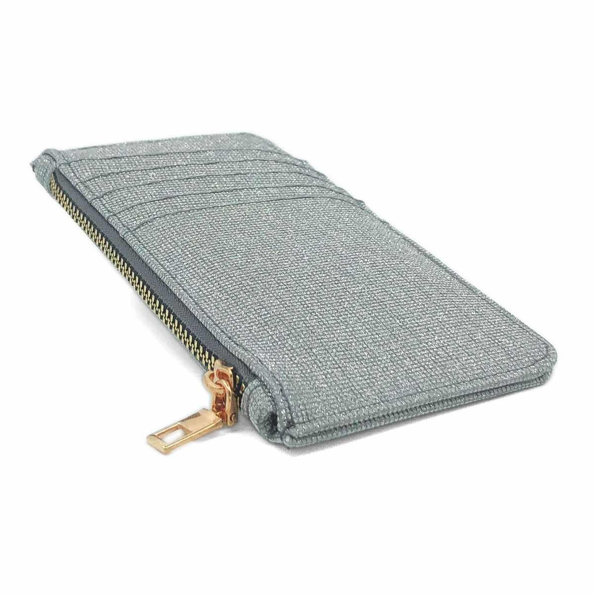 Simli Fermuarlı Gri Kartlık