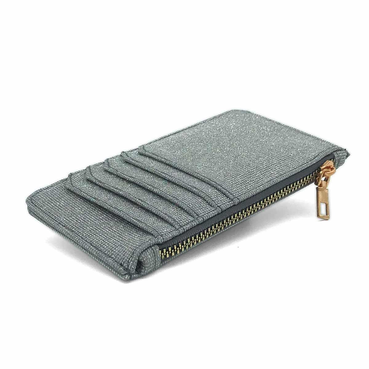 Simli Fermuarlı Gri Kartlık