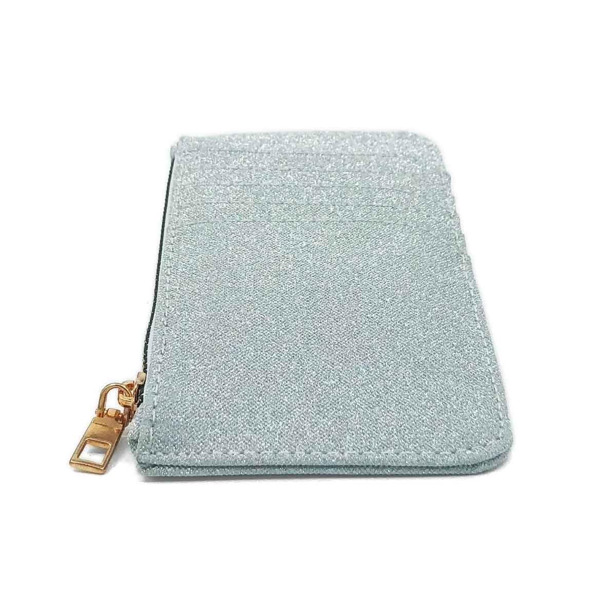 Simli Fermuarlı Gümüş Renk Kartlık