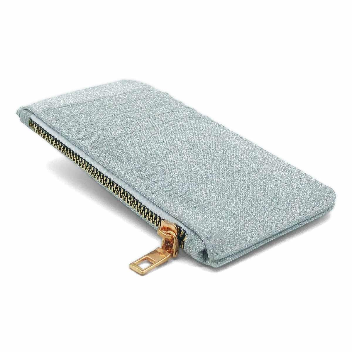 Simli Fermuarlı Gümüş Renk Kartlık