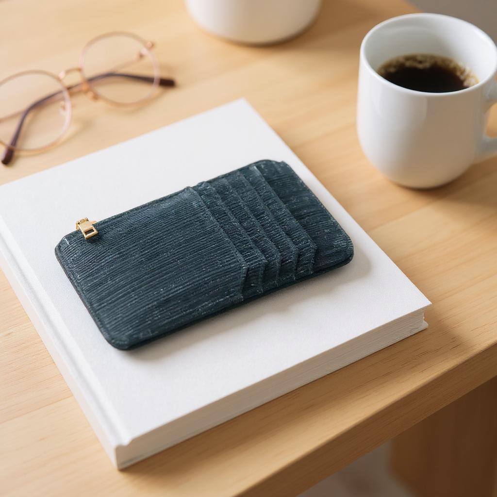 Simli Fermuarlı Siyah Kartlık