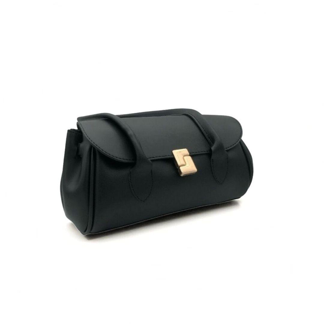 Siyah Gold Kilit Detaylı Modern El Çantası