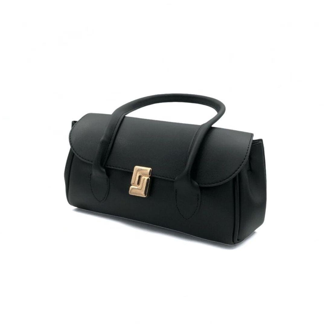 Siyah Gold Kilit Detaylı Modern El Çantası