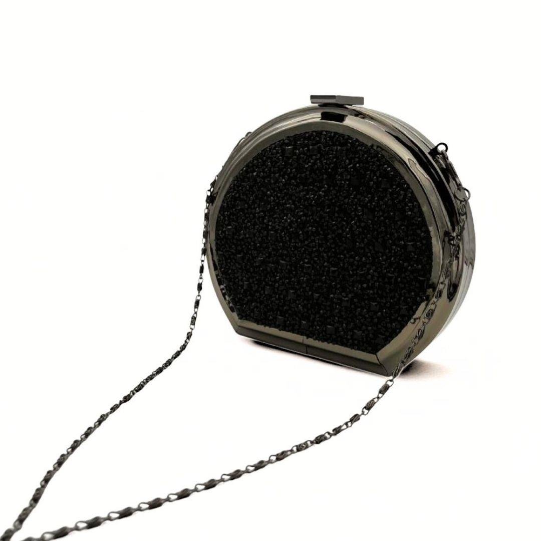 Siyah Taşlı Yuvarlak Abiye Çanta