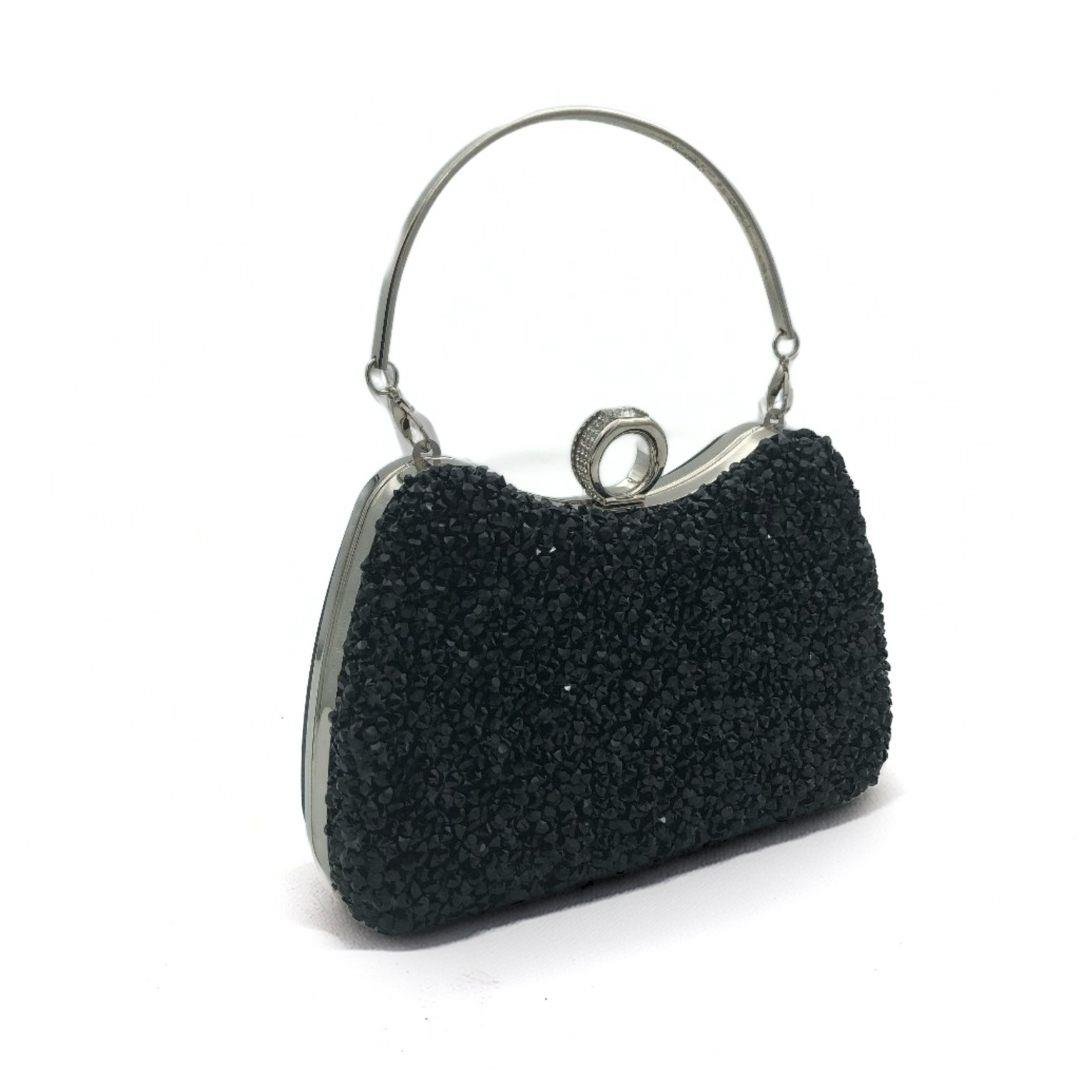 Siyah Yüzük Detaylı Taş İşlemeli Abiye Çanta