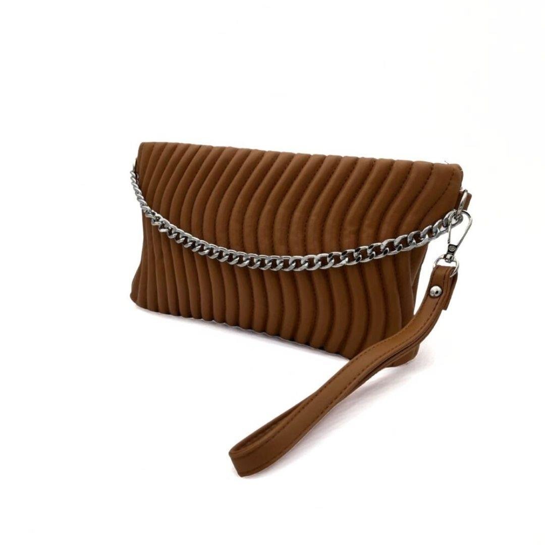 Su Yolu Desenli Zincir Askılı Kadın Portföy Çanta - Taba