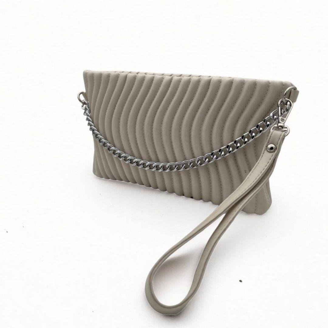 Su Yolu Desenli Zincir Askılı Kadın Portföy Çanta - Bej