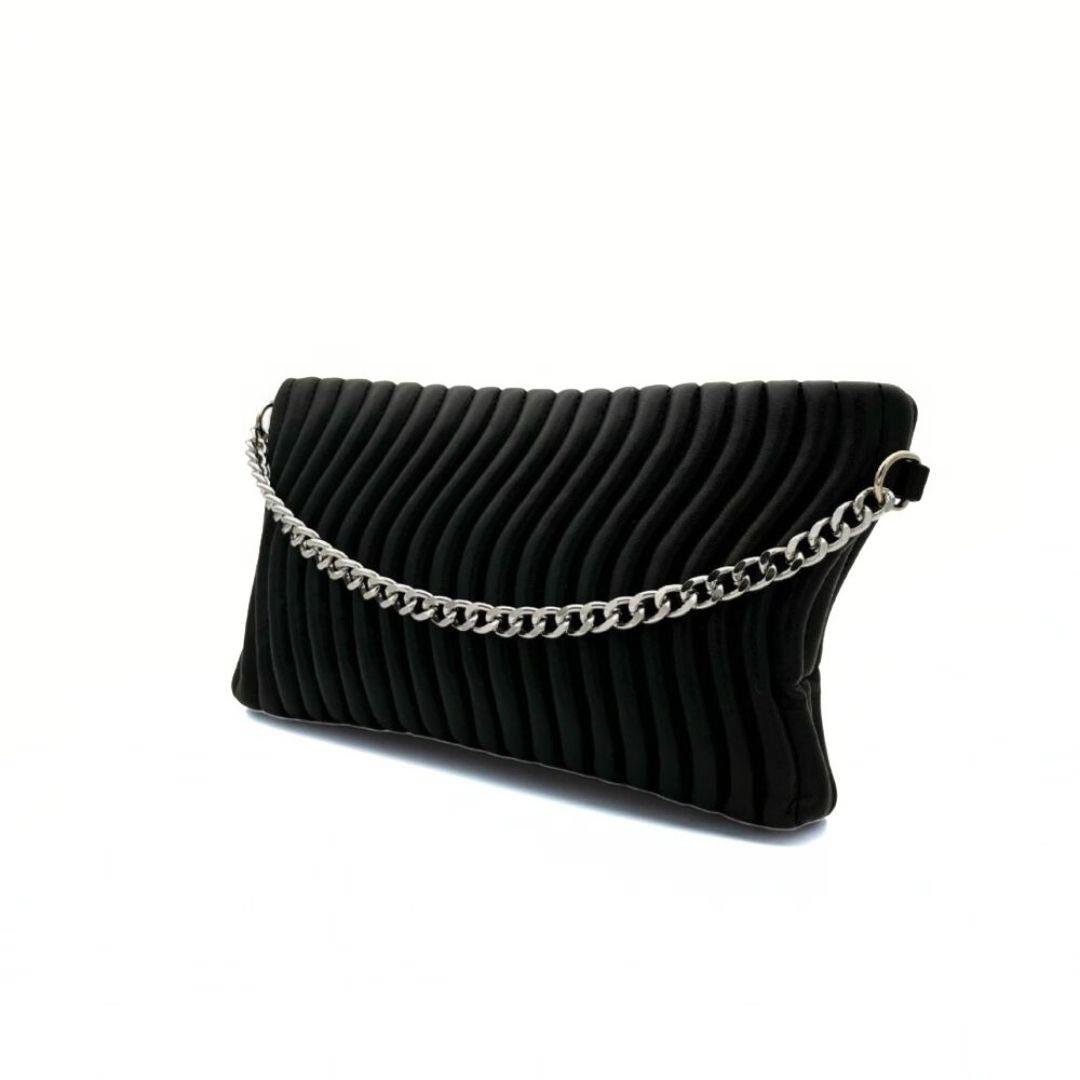 Su Yolu Desenli Zincir Askılı Kadın Portföy Çanta - Siyah