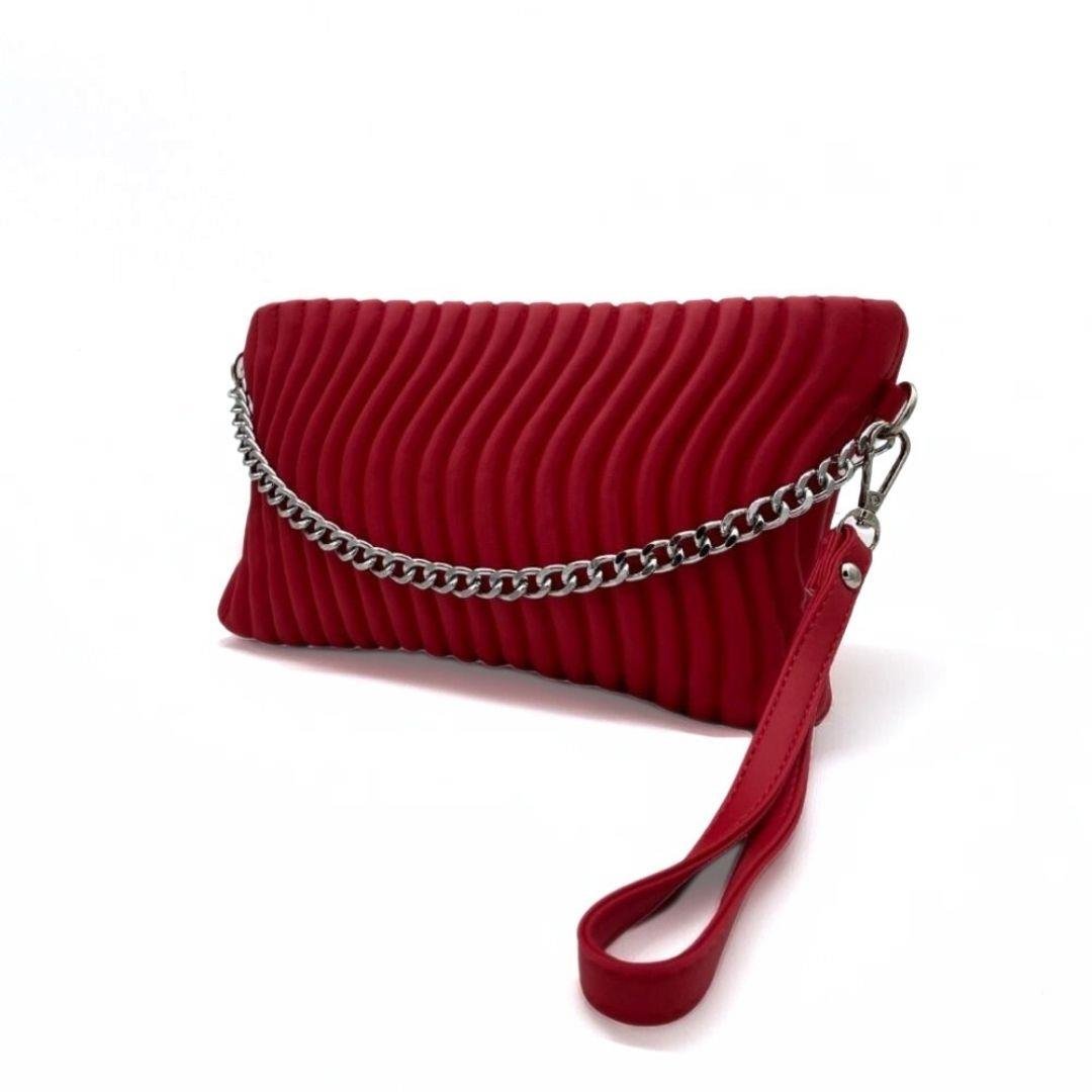 Su Yolu Desenli Zincir Askılı Kadın Portföy Çanta - Kırmızı