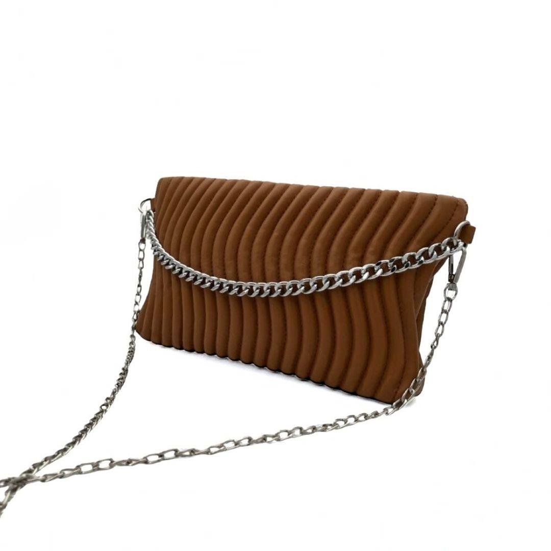 Su Yolu Desenli Zincir Askılı Kadın Portföy Çanta - Taba