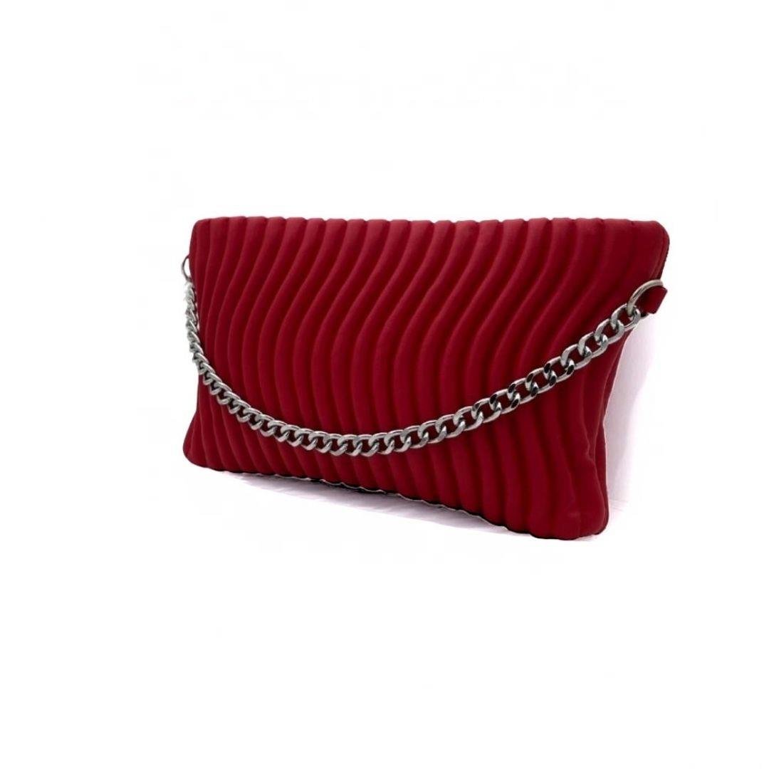 Su Yolu Desenli Zincir Askılı Kadın Portföy Çanta - Kırmızı