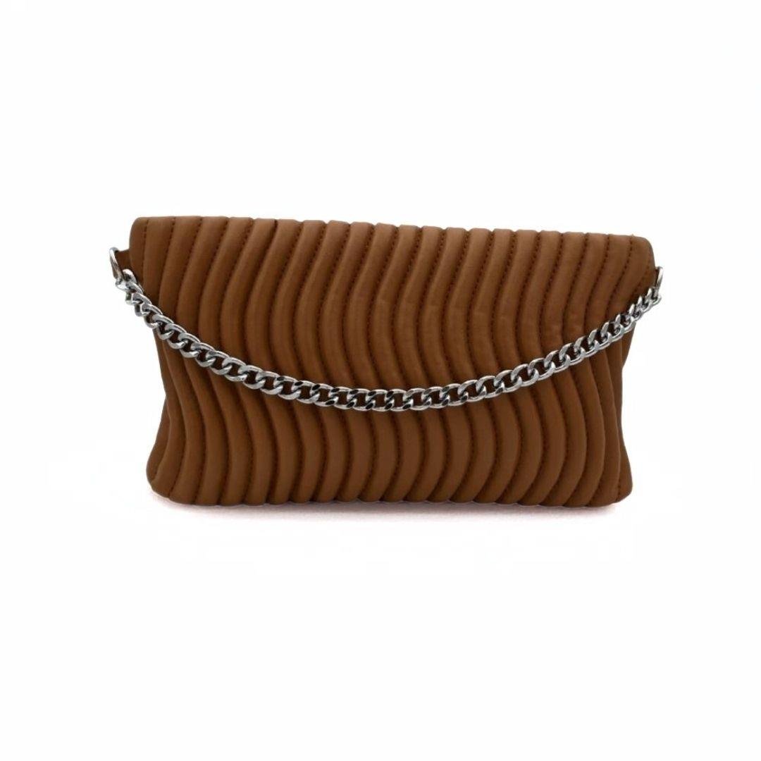 Su Yolu Desenli Zincir Askılı Kadın Portföy Çanta - Taba