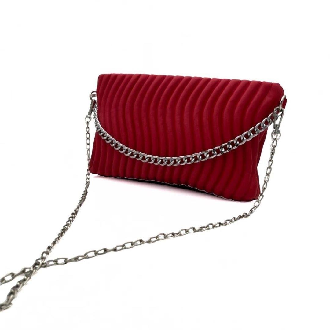 Su Yolu Desenli Zincir Askılı Kadın Portföy Çanta - Kırmızı