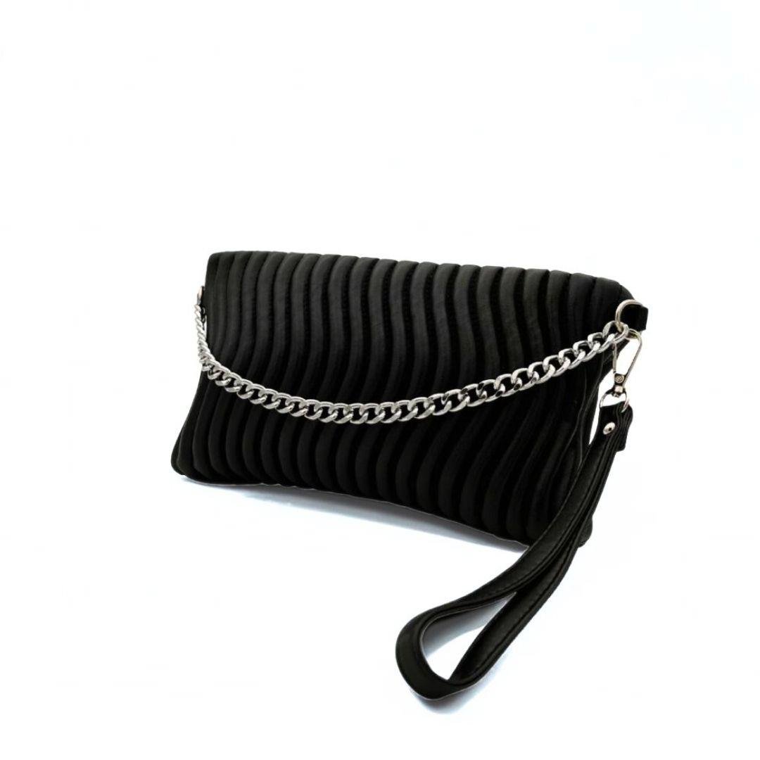 Su Yolu Desenli Zincir Askılı Kadın Portföy Çanta - Siyah