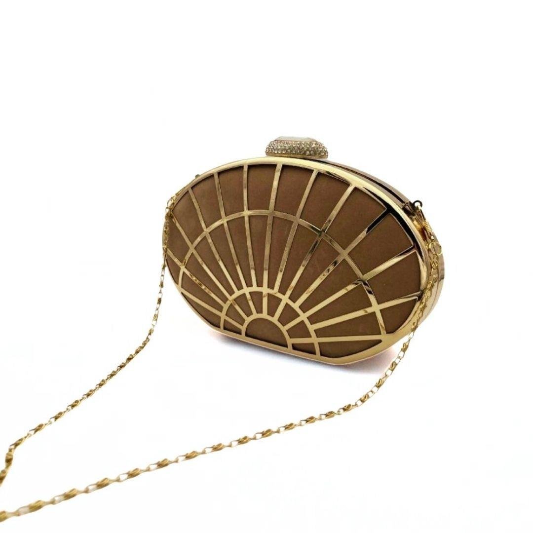 Taba Yelpaze Desenli Taş Detaylı Abiye Çanta