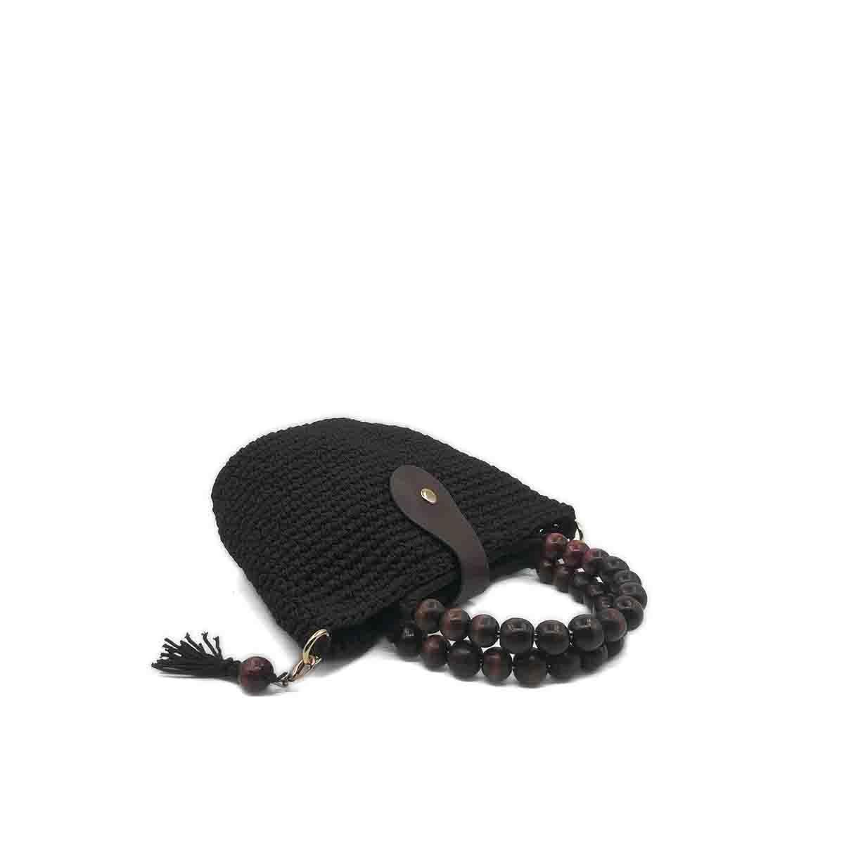 Terra Ahşap Boncuk Saplı Siyah El Örgüsü Çanta, Besa Bags El İşi Çantalar