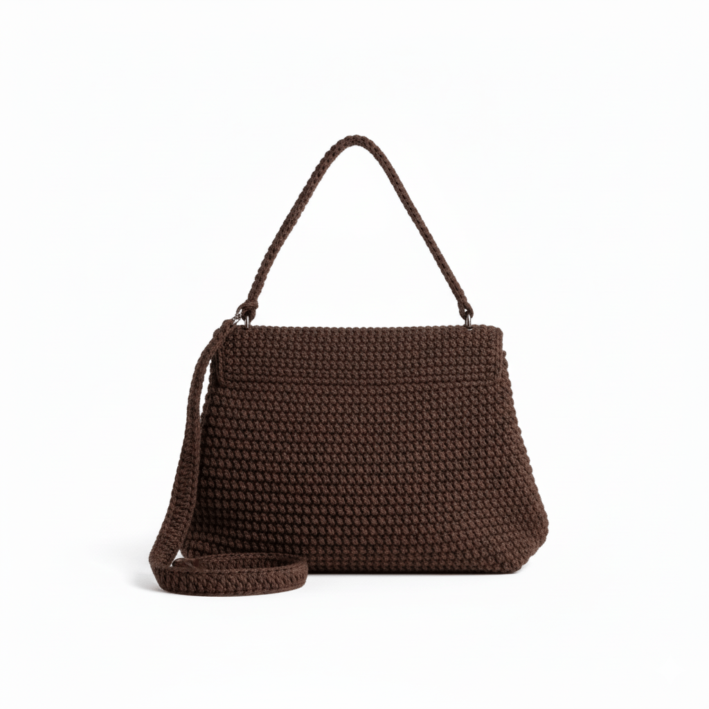 Thea Klasik Kahverengi El Örgüsü Omuz Çantası, Besa Bags El İşi Çantalar