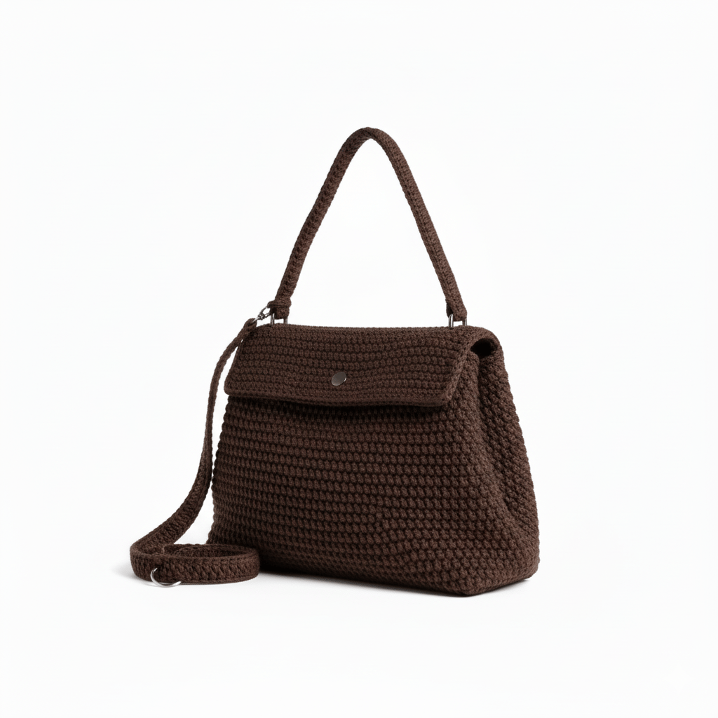 Thea Klasik Kahverengi El Örgüsü Omuz Çantası, Besa Bags El İşi Çantalar