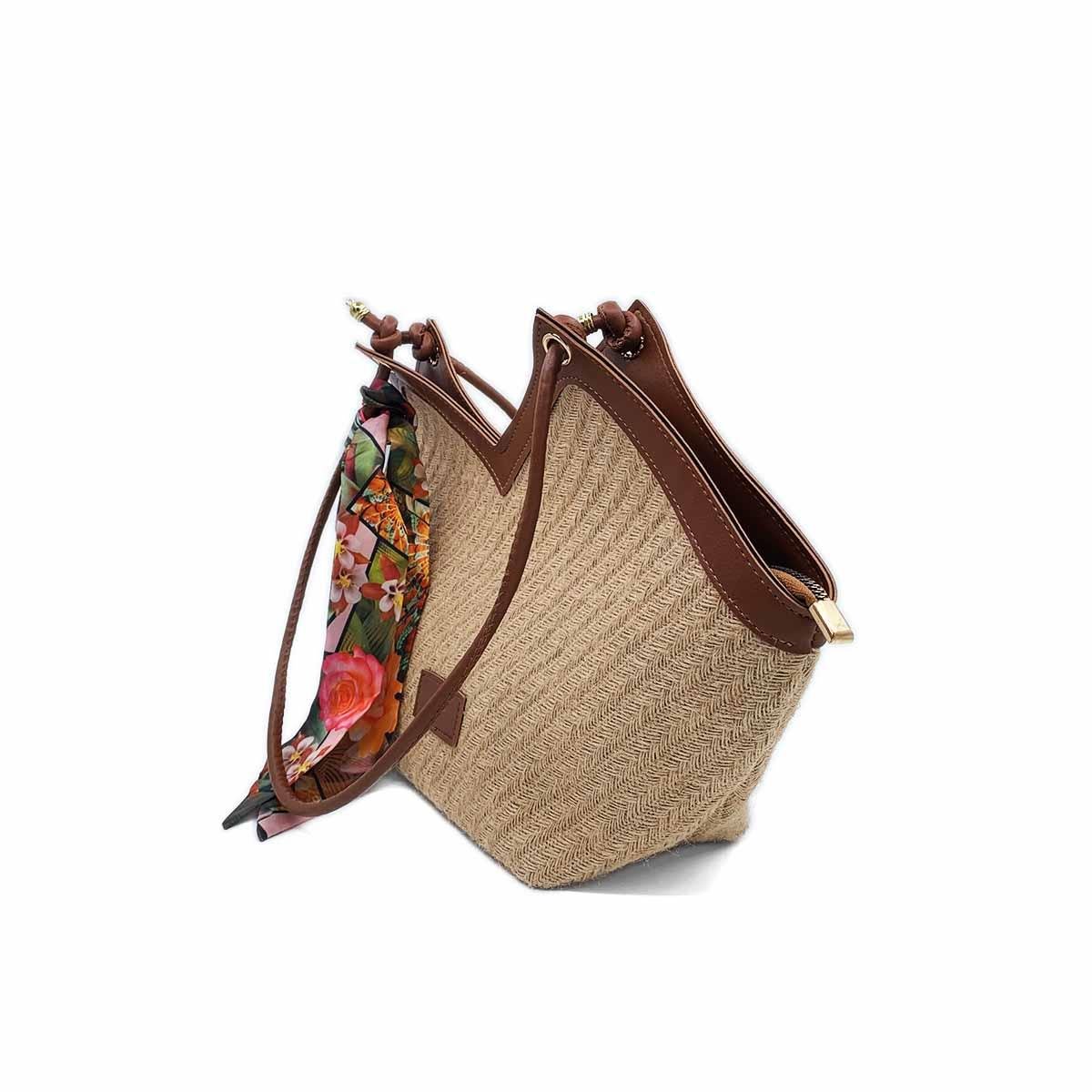 V Model Hasır Renkli Omuz Çantası