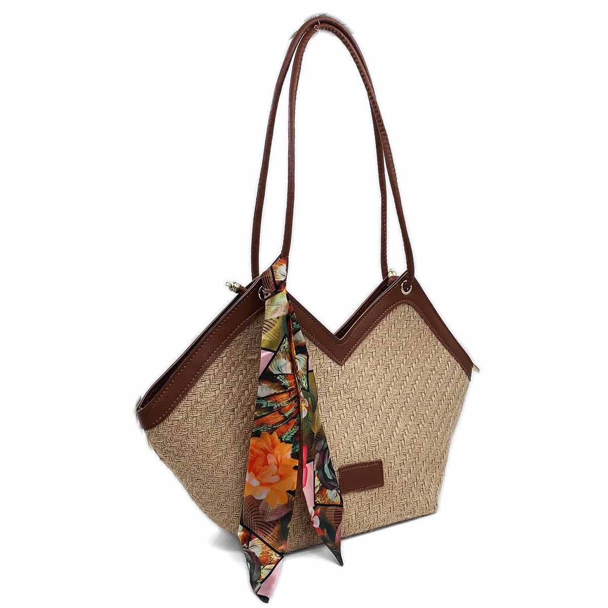 V Model Hasır Renkli Omuz Çantası