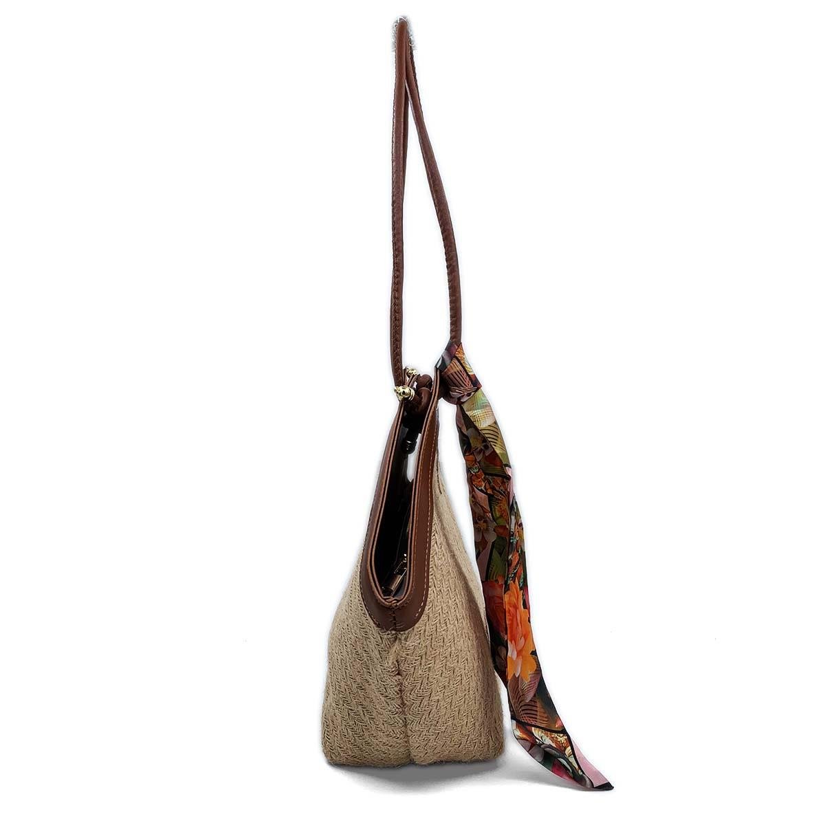 V Model Hasır Renkli Omuz Çantası