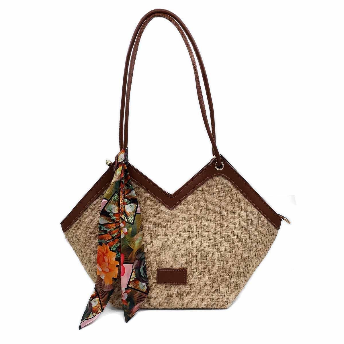 V Model Hasır Renkli Omuz Çantası