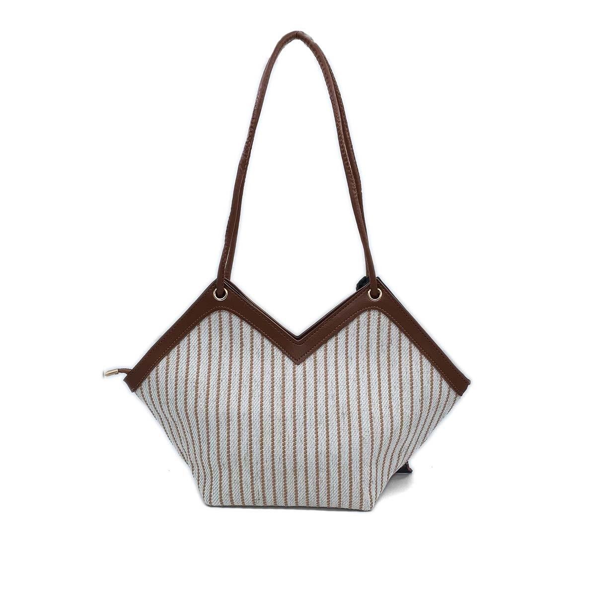 V Model Kahverengi Beyaz Omuz Çantası