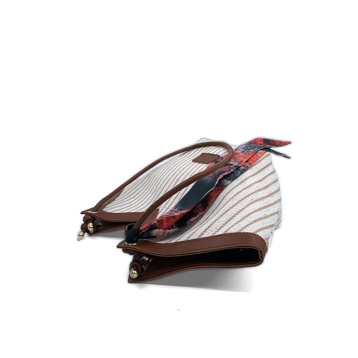 V Model Kahverengi Beyaz Omuz Çantası