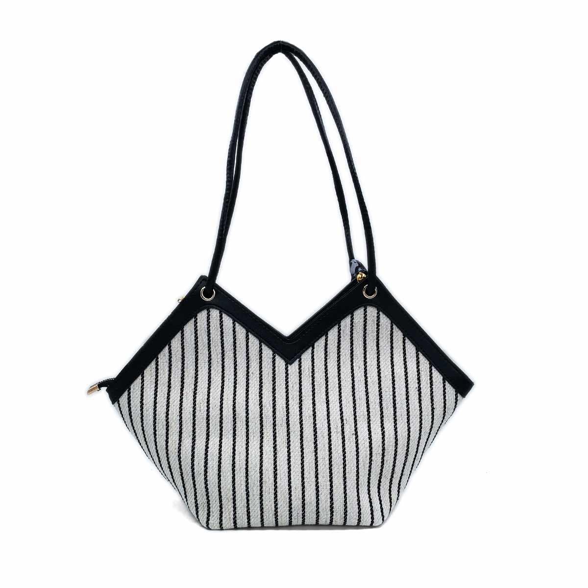 V Model Siyah Beyaz Omuz Çantası