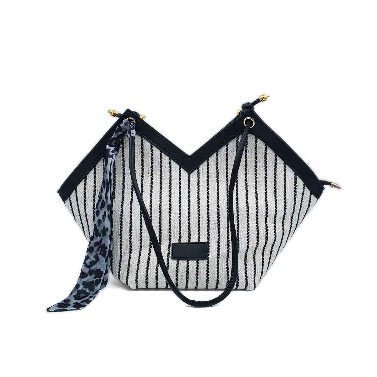 V Model Siyah Beyaz Omuz Çantası