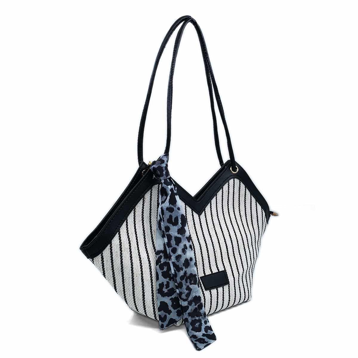 V Model Siyah Beyaz Omuz Çantası