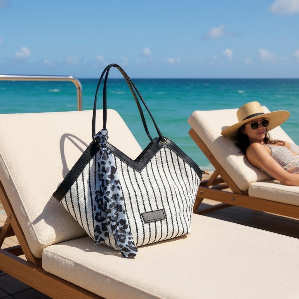 V Model Siyah Beyaz Omuz Çantası