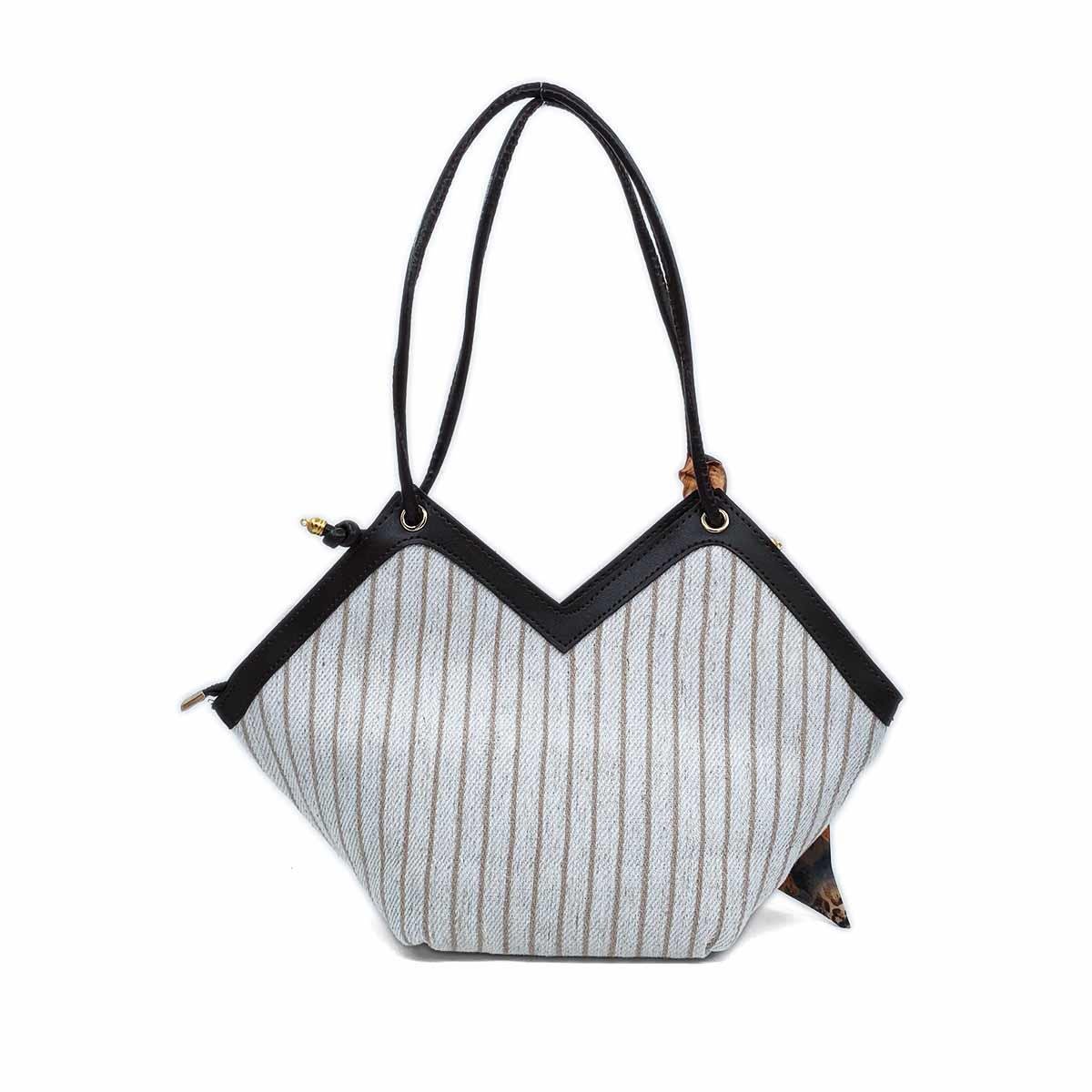 V Model Siyah Detaylı Kahverengi-Beyaz Omuz Çantası