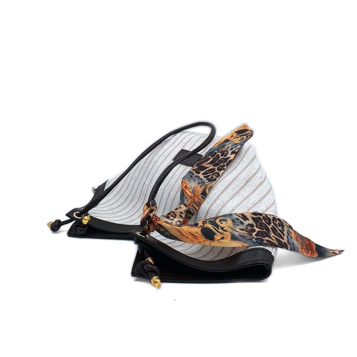 V Model Siyah Detaylı Kahverengi-Beyaz Omuz Çantası