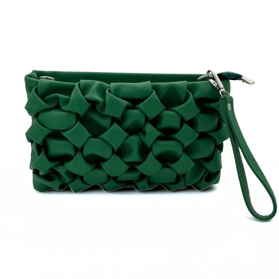Yeşil Zincir Askılı Örgü Detaylı Kadın Portföy Çanta