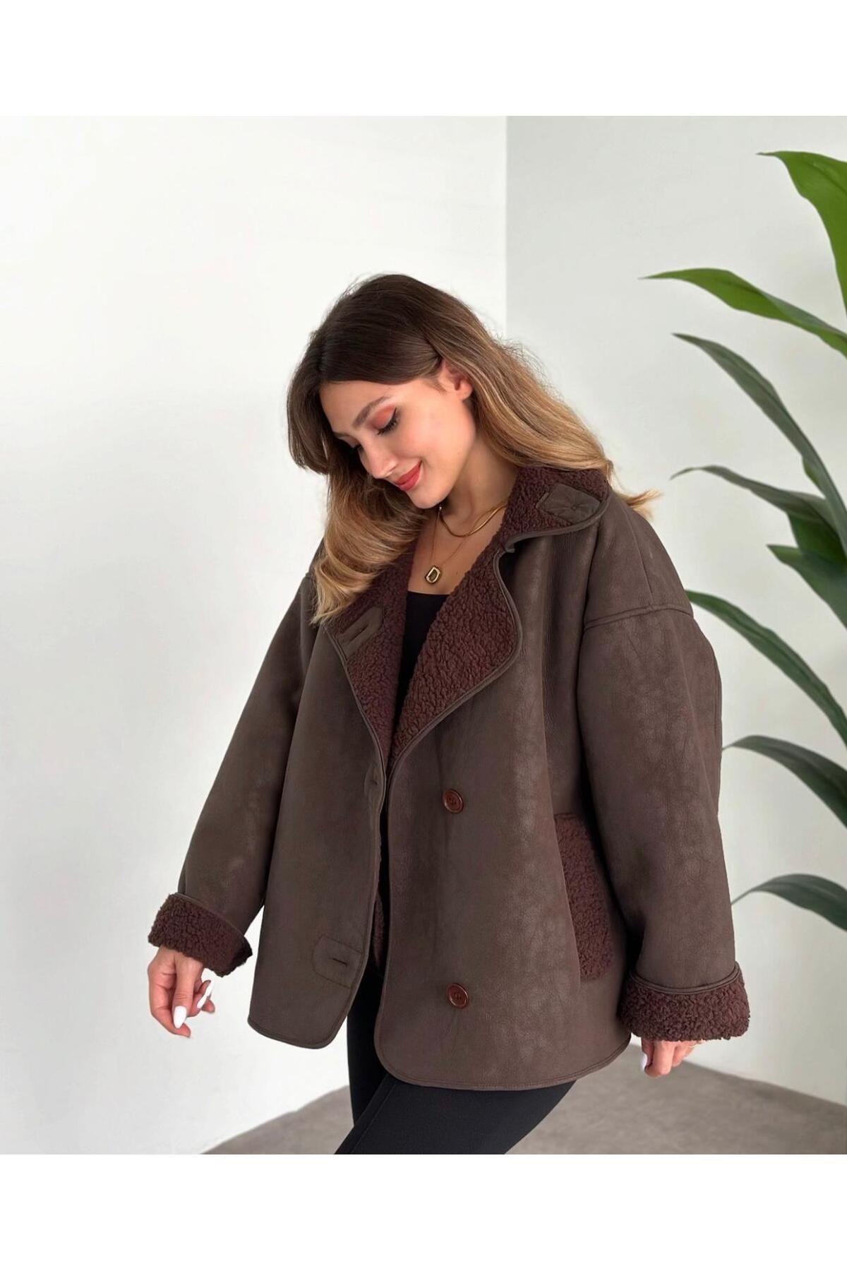 Süet içi peluşlu oversize zr model mont