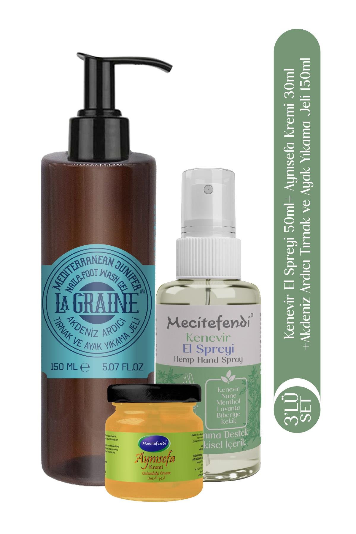 Mecitefendi Lagraine Akdeniz Ardıcı Tırnak ve Ayak Yıkama Jeli 150 ml + Kenevir El Spreyi 50 ml + Aynı Sefa Krem