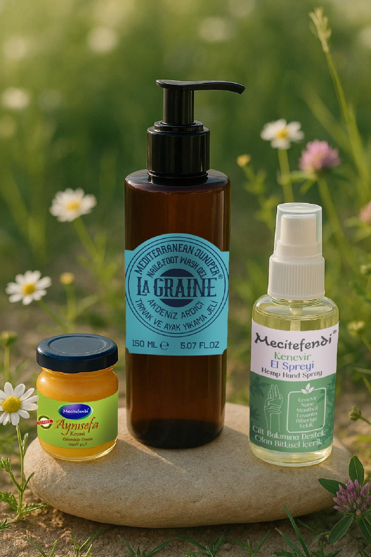 Mecitefendi Lagraine Akdeniz Ardıcı Tırnak ve Ayak Yıkama Jeli 150 ml + Kenevir El Spreyi 50 ml + Aynı Sefa Krem