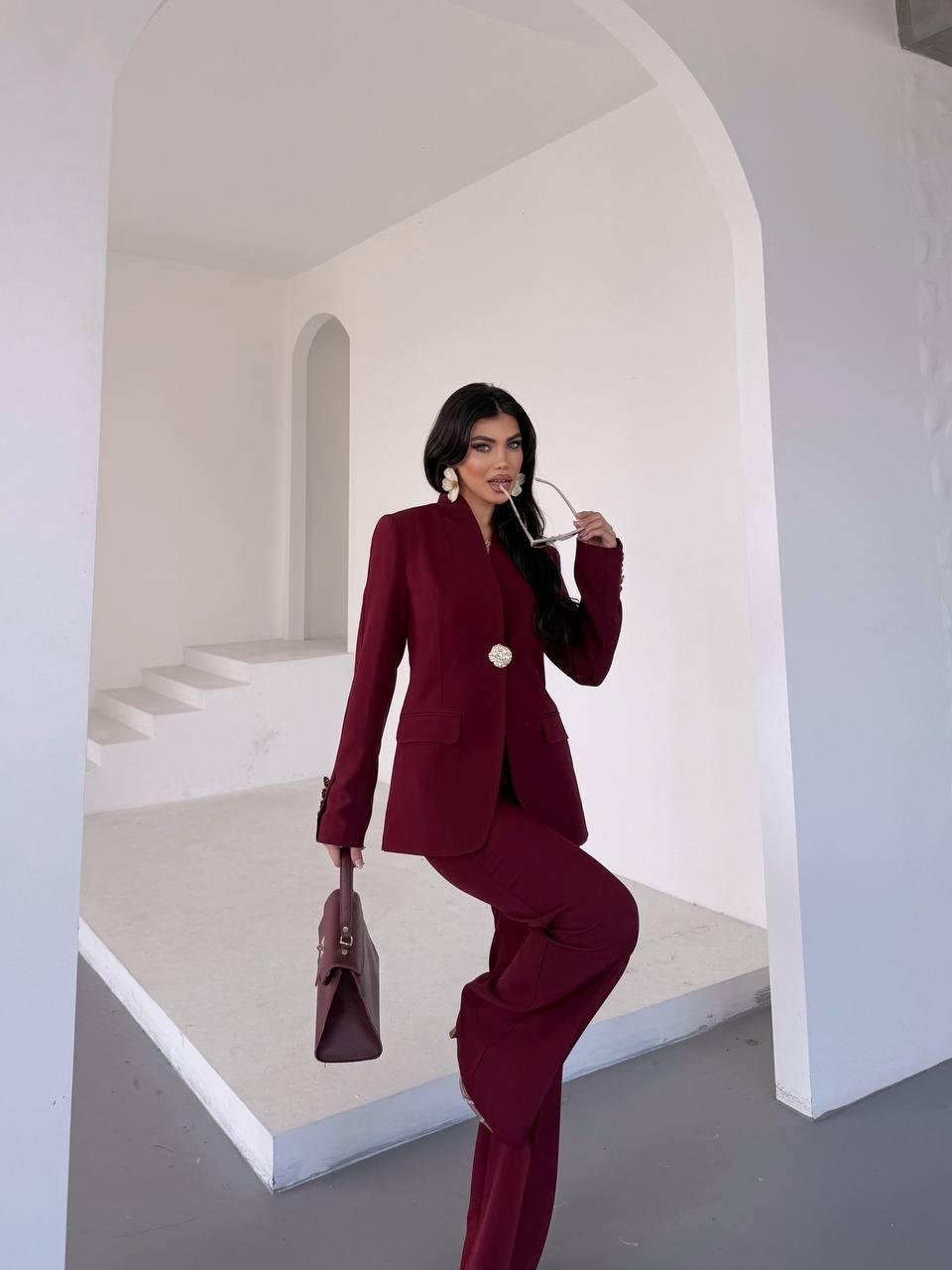  Bordo Gold Düğmeli Ceket Pantolon Blazer Takım