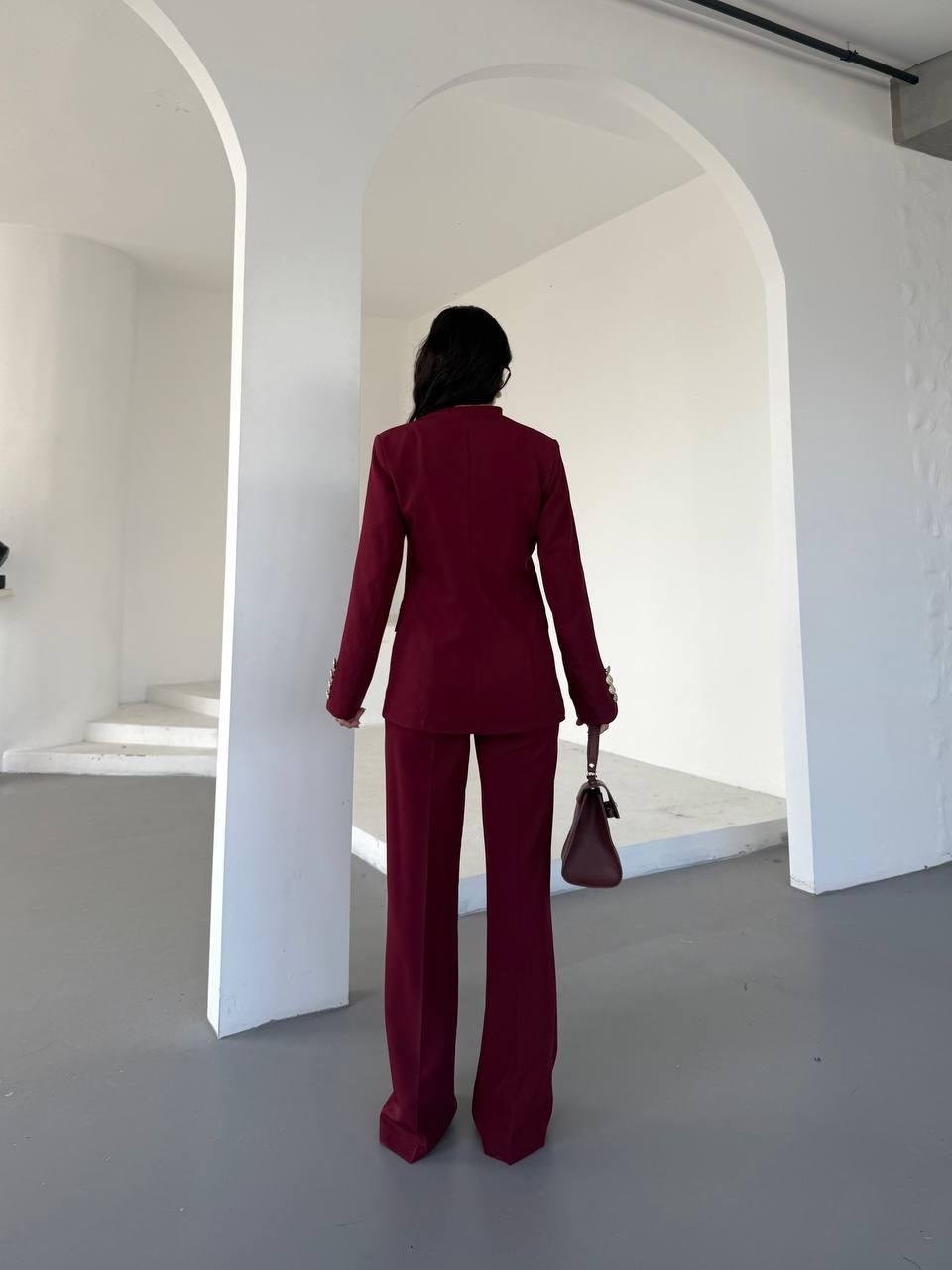  Bordo Gold Düğmeli Ceket Pantolon Blazer Takım
