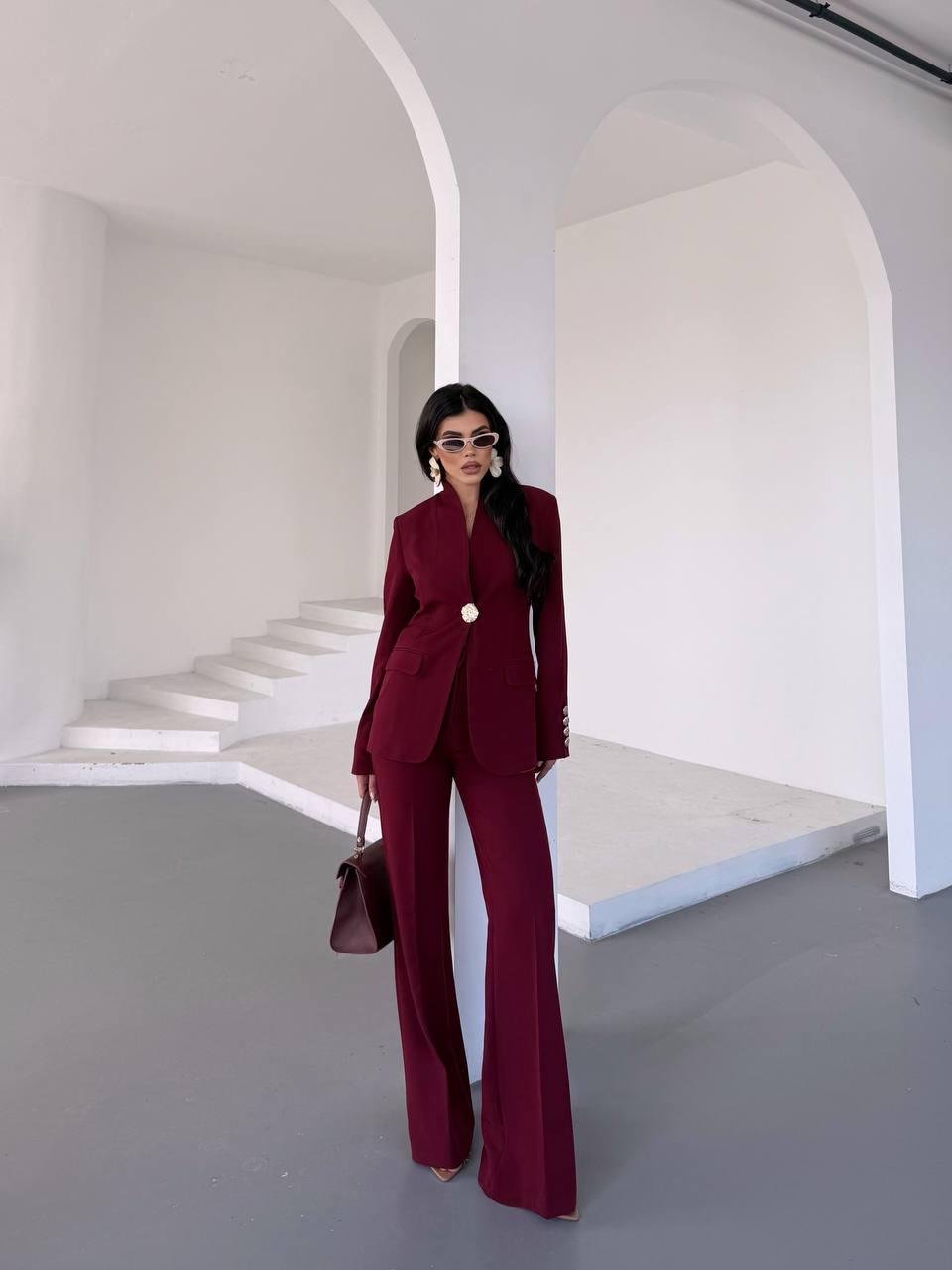  Bordo Gold Düğmeli Ceket Pantolon Blazer Takım