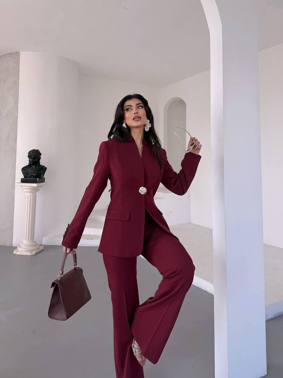  Bordo Gold Düğmeli Ceket Pantolon Blazer Takım