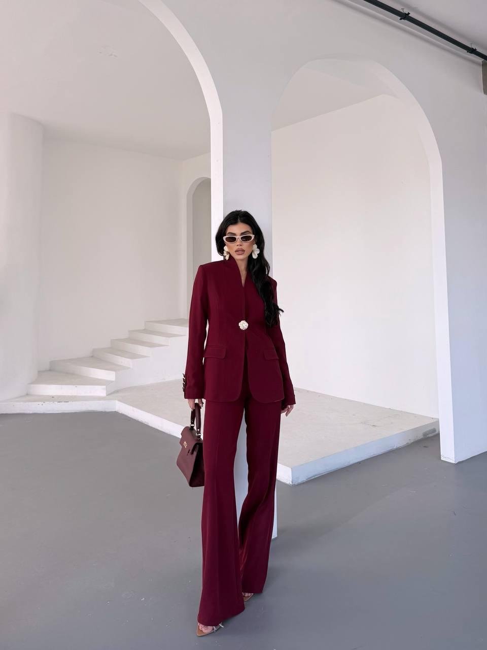  Bordo Gold Düğmeli Ceket Pantolon Blazer Takım