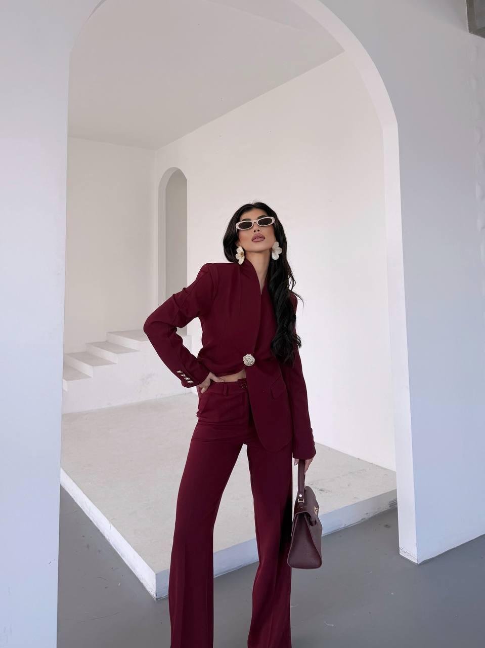  Bordo Gold Düğmeli Ceket Pantolon Blazer Takım