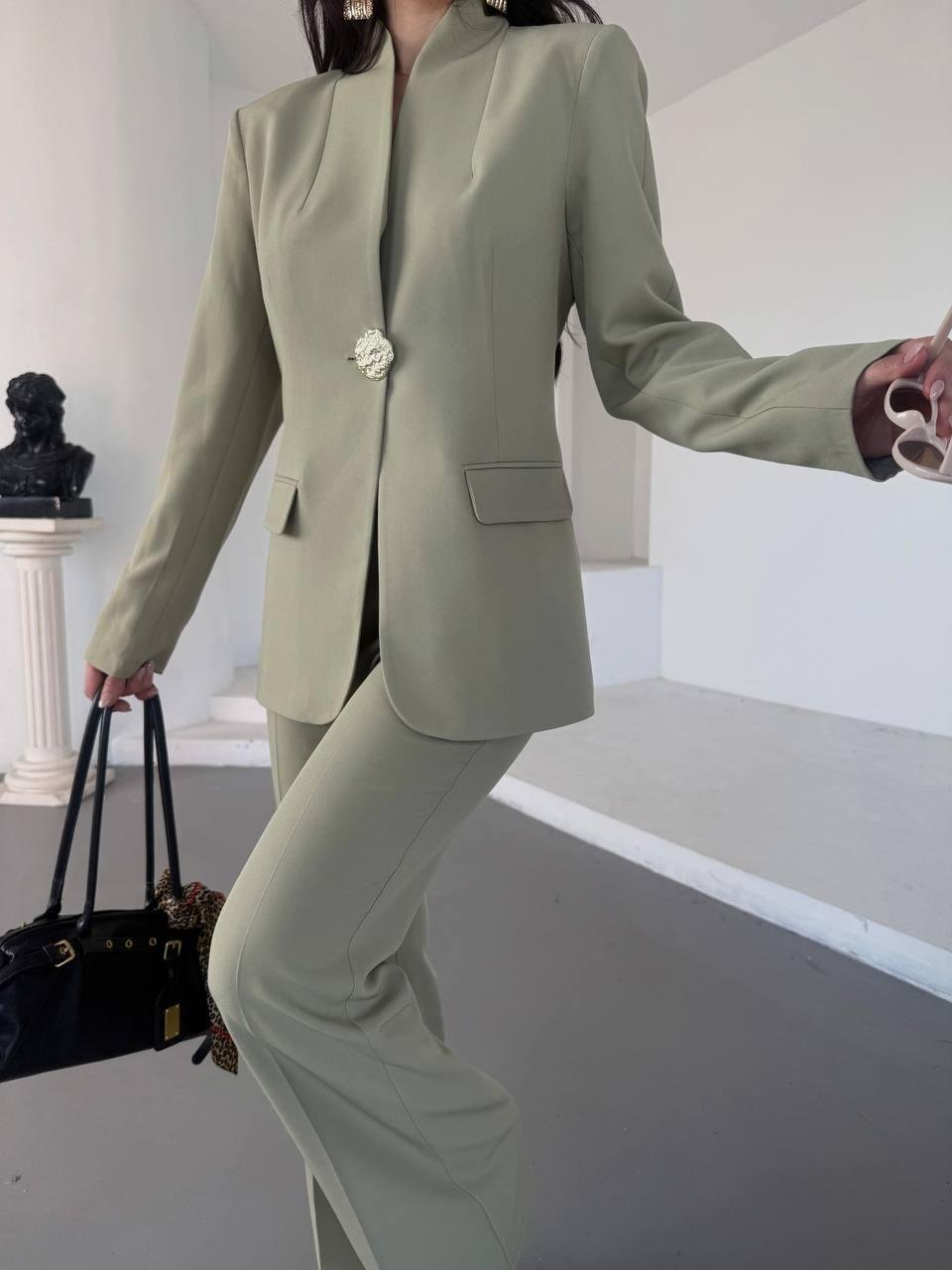  Haki Gold Düğmeli Ceket Pantolon Blazer Takım