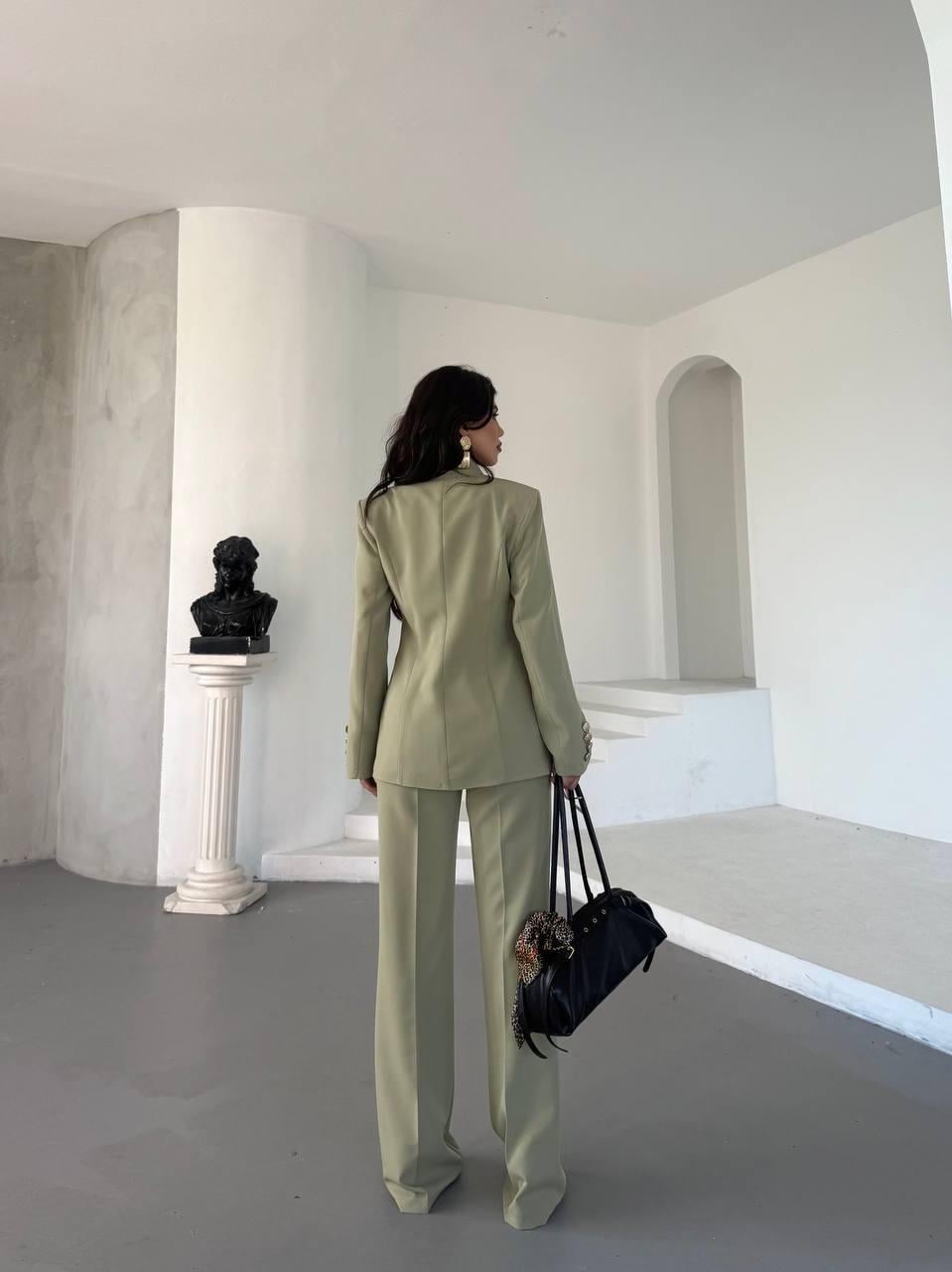  Haki Gold Düğmeli Ceket Pantolon Blazer Takım