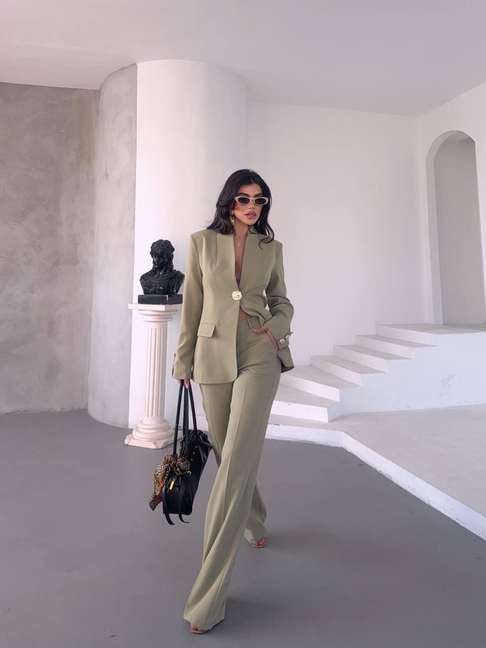  Haki Gold Düğmeli Ceket Pantolon Blazer Takım