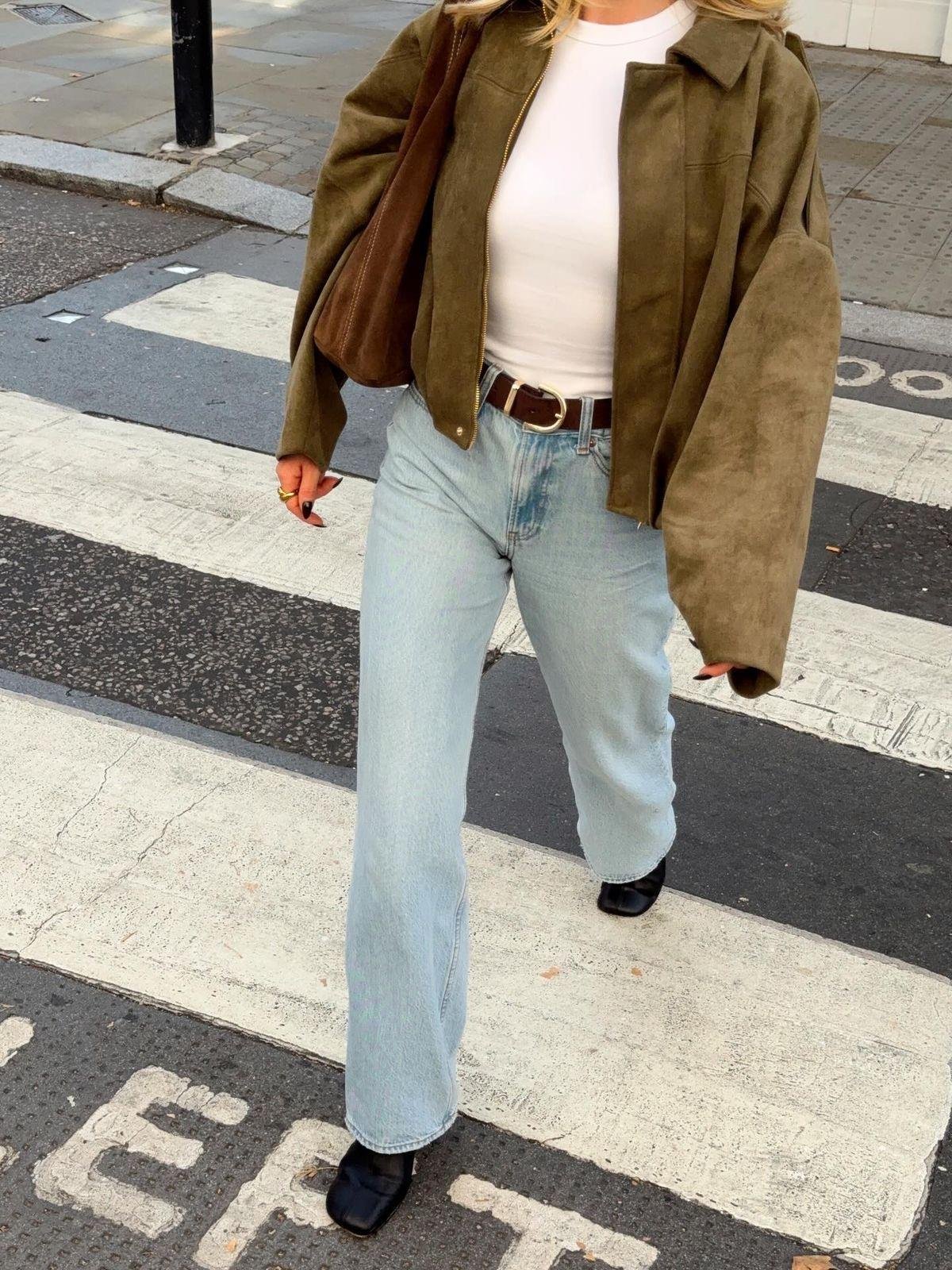  Haki Oversize Crop Süet Mont
