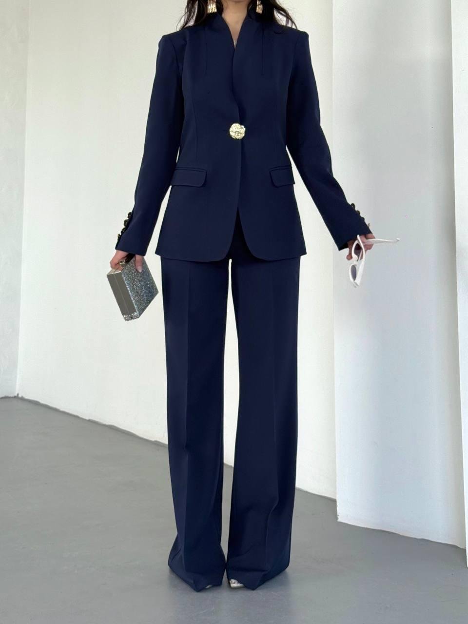  Lacivert Gold Düğmeli Ceket Pantolon Blazer Takım