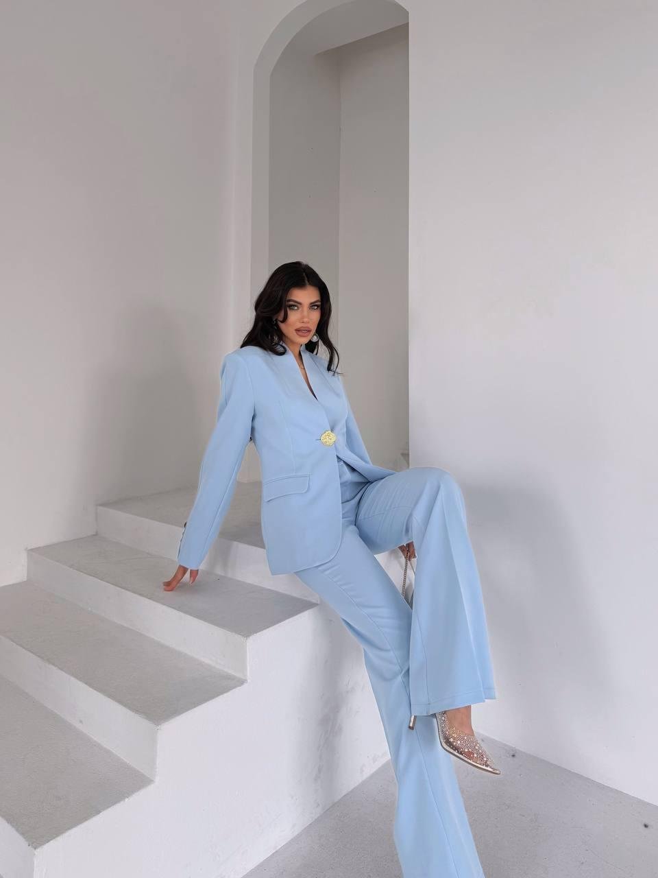  Mavi Gold Düğmeli Ceket Pantolon Blazer Takım
